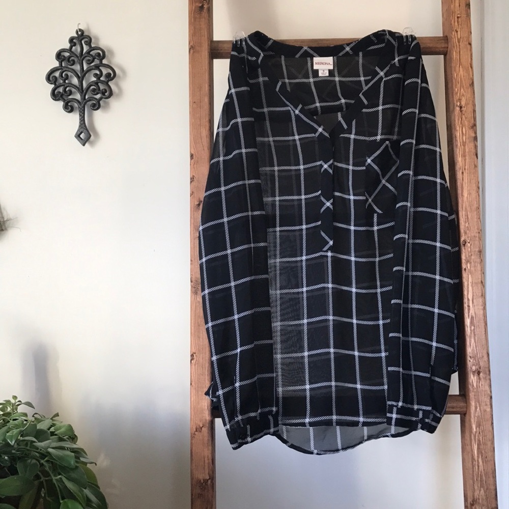 V Neck Sheer geometric women's professional blouse